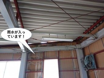 熊取町の倉庫の壁に雨水が入っています