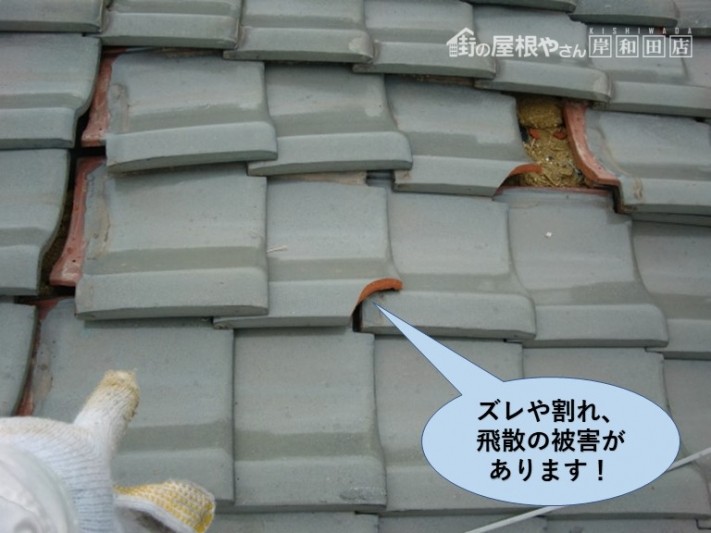 忠岡町のズレや割れ、飛散の被害があります