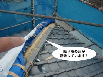 泉大津市の降り棟の瓦が飛散しています