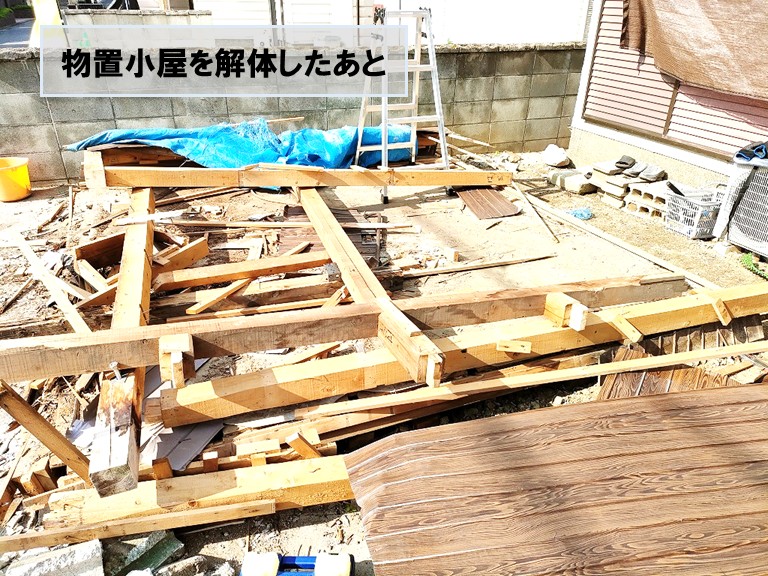 貝塚市の木造の物置小屋解体！門柱・伸縮ゲートも撤去した施工事例 約 