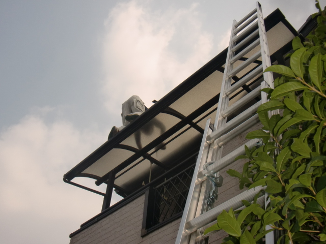 岸和田市八田町の二階のテラスの屋根ポリカ板撤去