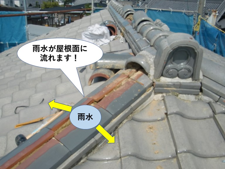 泉南市の降り棟の雨水が屋根面に流れます