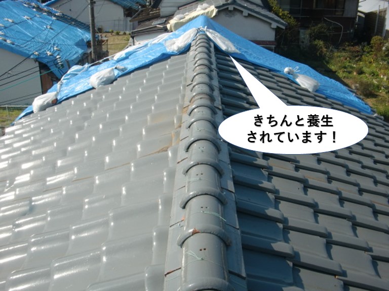 忠岡町の屋根をきちんと養生されています