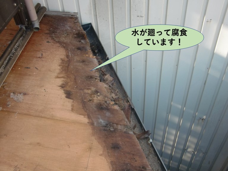 岸和田市の下屋に水が廻って腐食しています