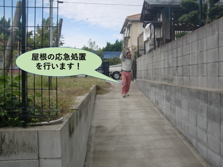 岸和田市の屋根の応急処置を行います！