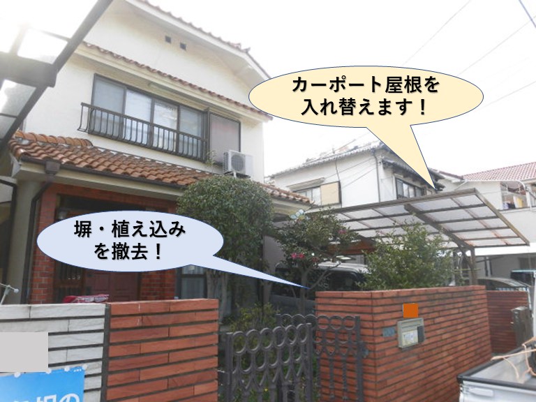岸和田市のカーポート屋根を入れ替えます
