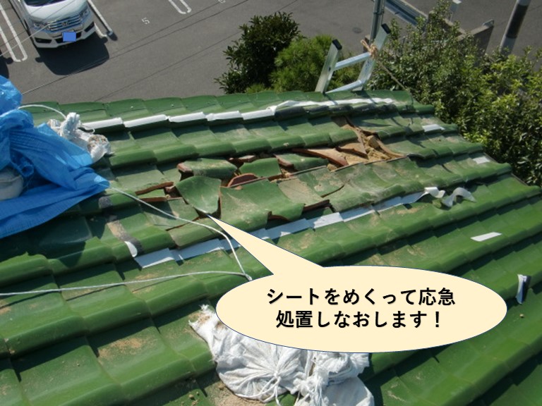 岸和田市の屋根のシートをめくってきちんと養生します！