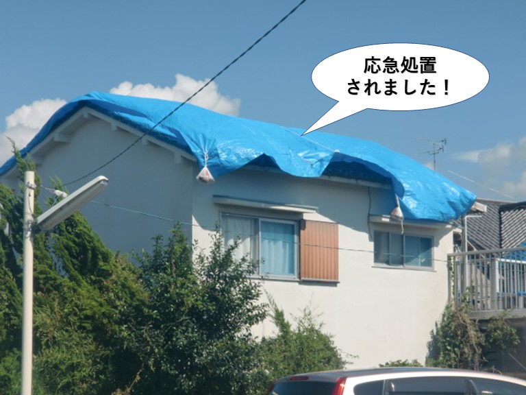 岸和田市の屋根を応急処置されました