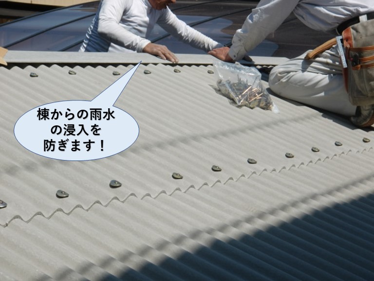 忠岡町の片流れの屋根の棟からの雨水の浸入を防ぎます