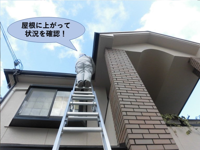 阪南市の屋根に上がって状況を確認！