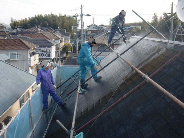 岸和田市下松町の屋根高圧洗浄