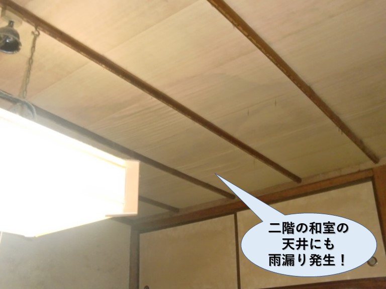 泉佐野市の二階の和室の天井にも雨漏り発生
