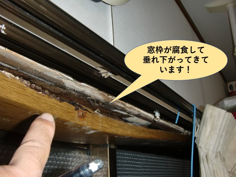 岸和田市のキッチンの窓枠が腐食して垂れ下がってきています