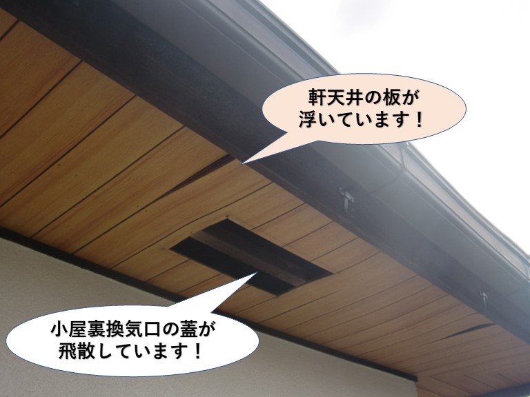 和泉市の軒天井の板が劣化