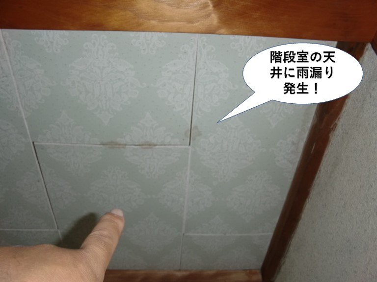 岸和田市の階段室の天井に雨漏り発生