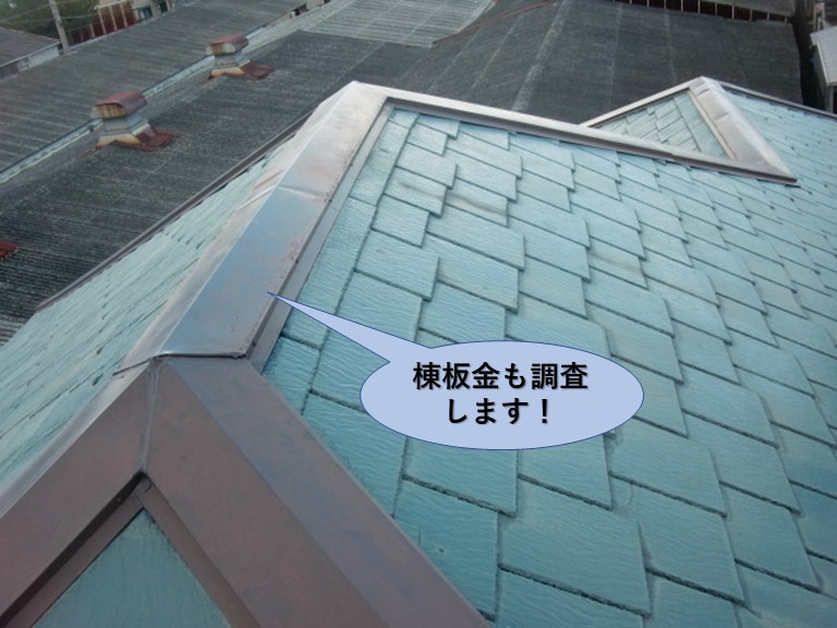 阪南市の屋根の棟板金も調査します