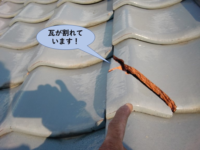 岸和田市の屋根の地瓦が割れています！
