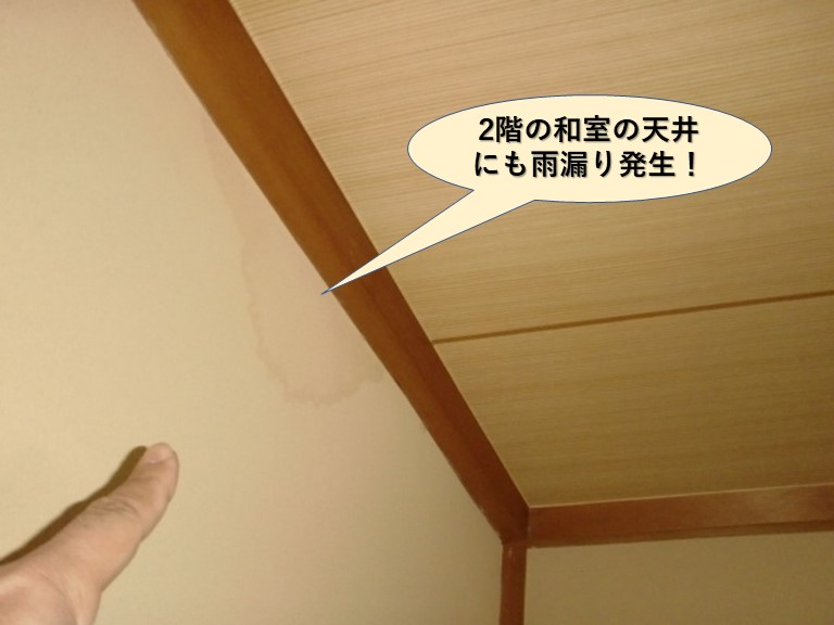 岸和田市の2階の和室の天井にも雨漏り発生