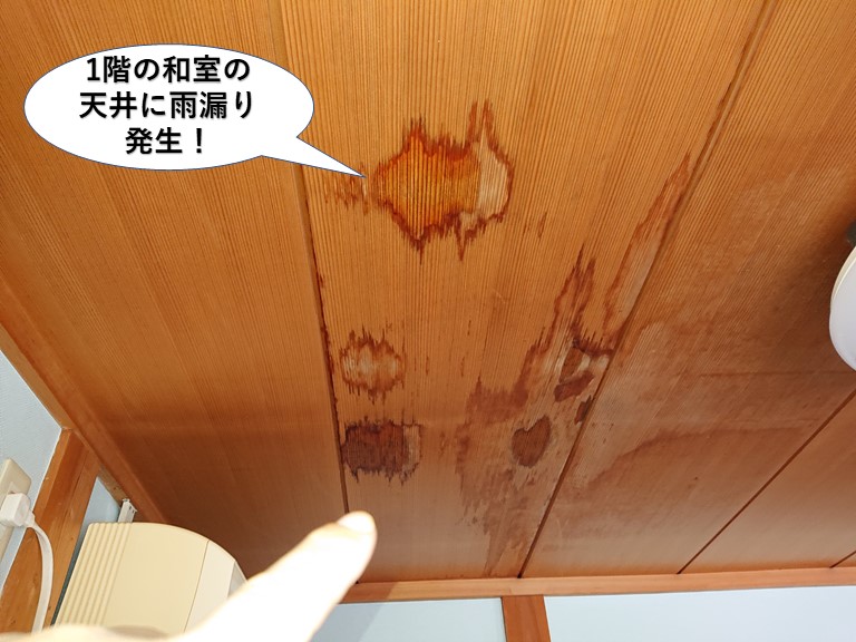 貝塚市の1階の和室の天井に雨漏り発生