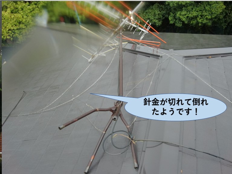 岸和田市のアンテナが針金が切れて倒れたようです