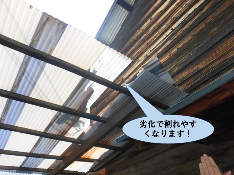 岸和田市のカーポートの塩ビ製の波板は劣化で割れやすくなります