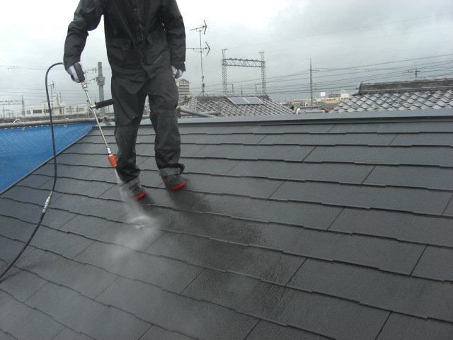 貝塚市のスレート屋根洗浄