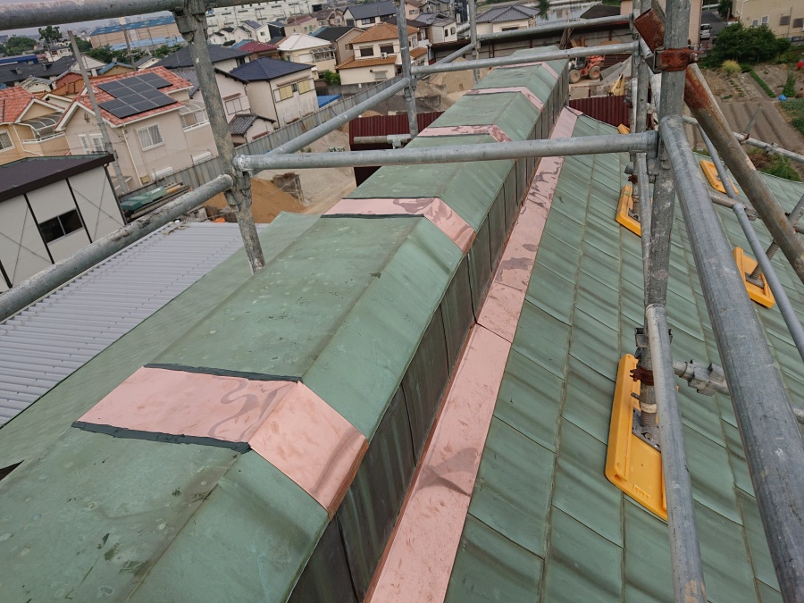 岸和田市の修理後の銅板屋根
