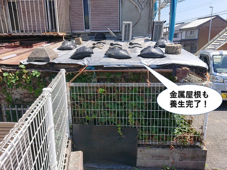 熊取町の金属屋根も養生完了