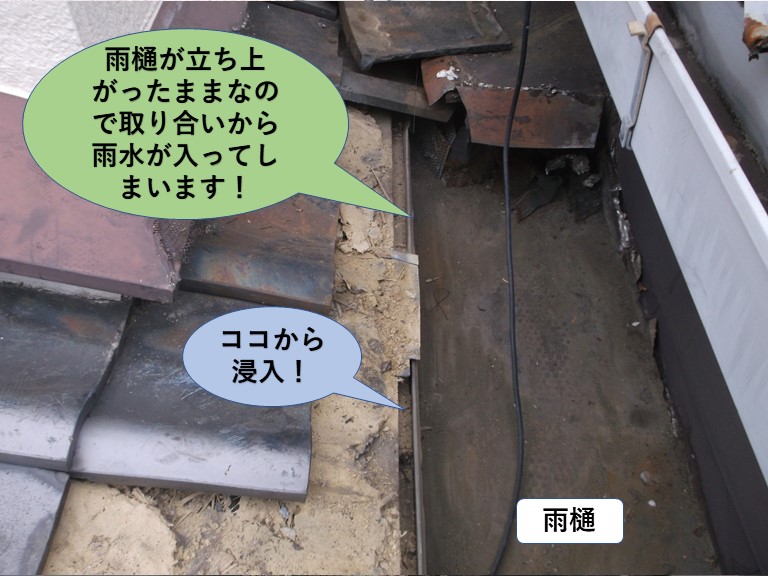 岸和田市の雨樋の取り合いから雨水が浸入！