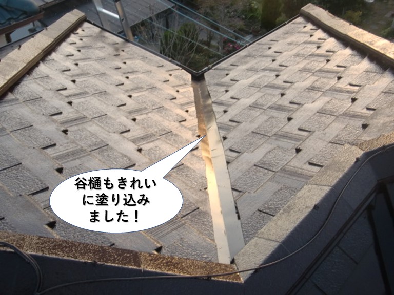 忠岡町の屋根の谷樋もきれいに塗り込みました