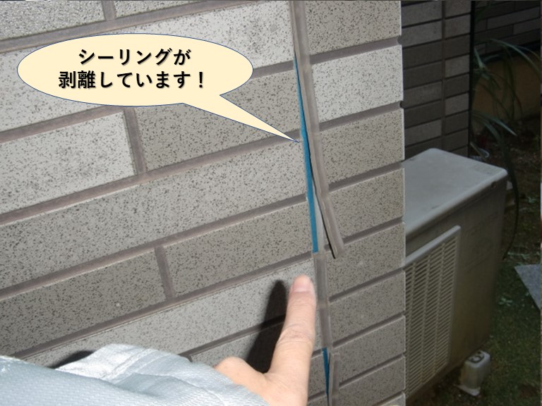 泉佐野市の外壁目地のシーリングが剥離しています