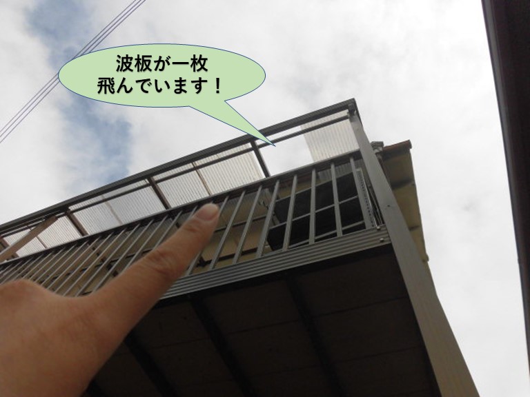 岸和田市の波板が一枚飛んでいます！