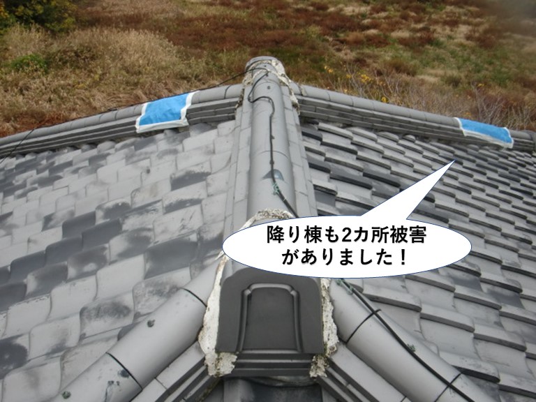 岸和田市の屋根の降り棟も2カ所被害がありました