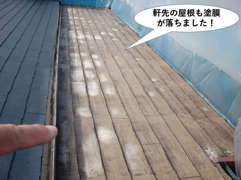 岸和田市の軒先の屋根も塗膜が落ちました