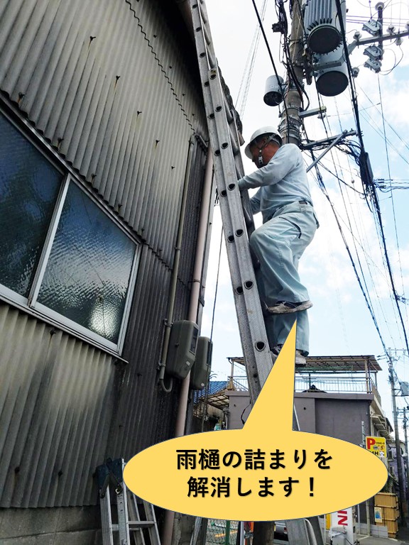 和泉市の工場の雨樋の詰まりを解消します