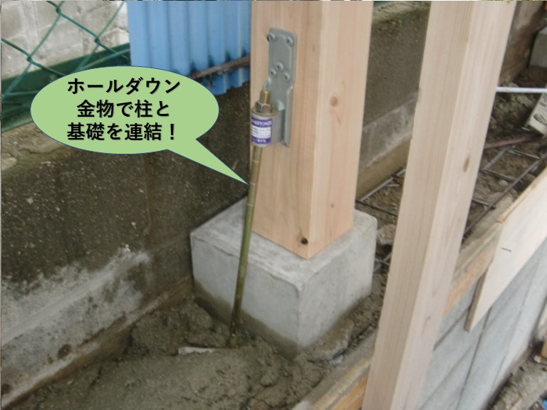 阪南市のカーポートの柱をホールダウン金物で固定