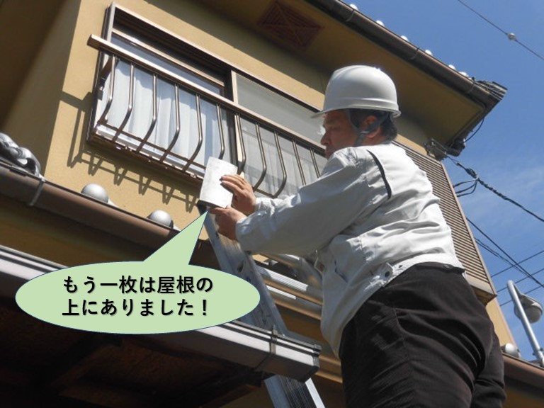 岸和田市の屋根のもう一枚の瓦は屋根の上にありました