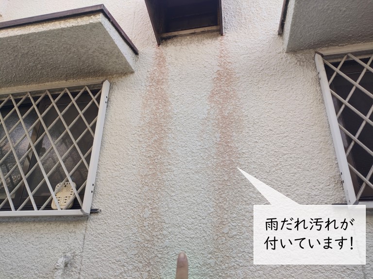 和泉市の外壁に雨だれが付いています
