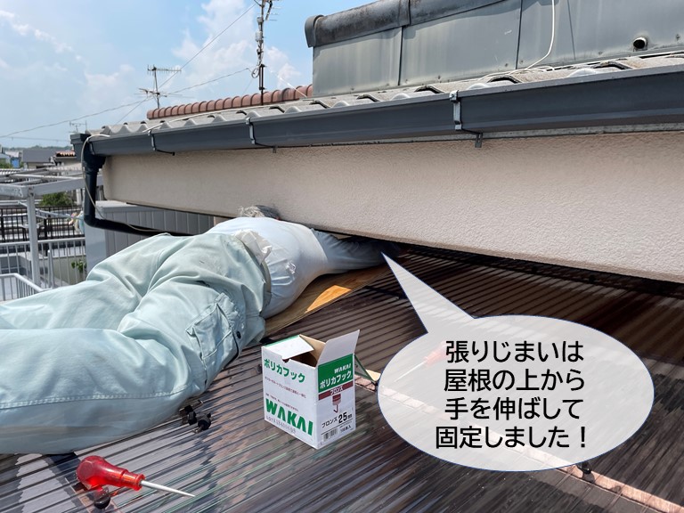 和泉市の波板の張りじまいは屋根の上から