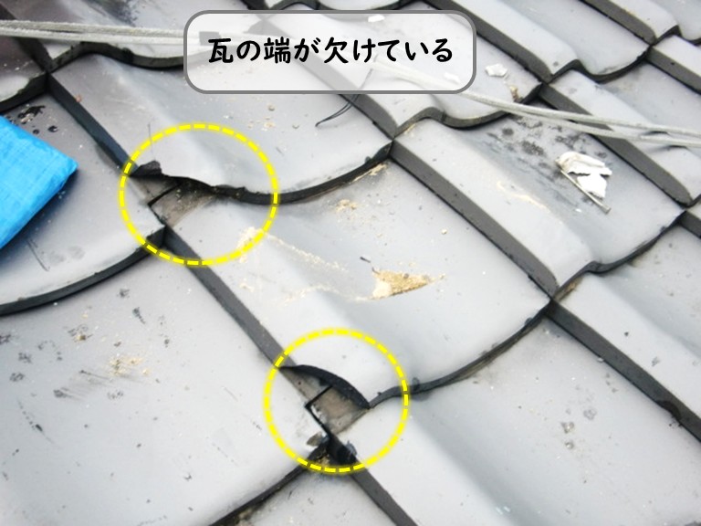 和泉市瓦の端が欠けている