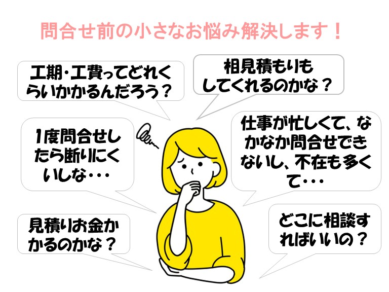 安心してお問い合わせ頂く為に、リフォームに関する小さな不安を解消！