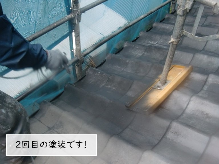 岸和田市のセメント瓦屋根2回目の塗装