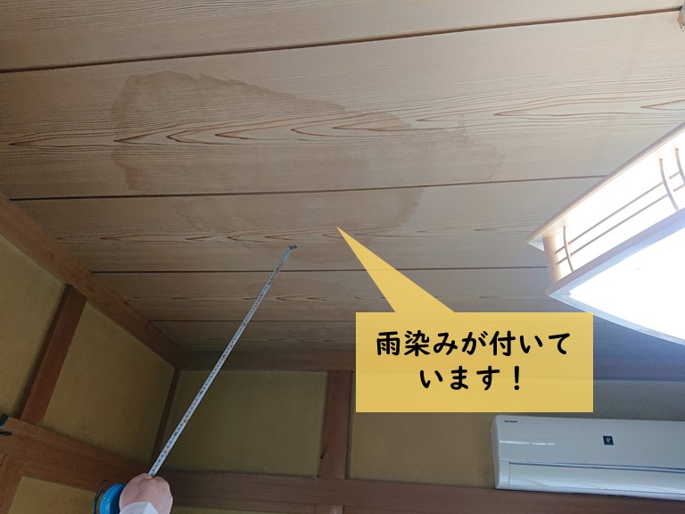 岸和田市の和室の天井に雨染みが付いています
