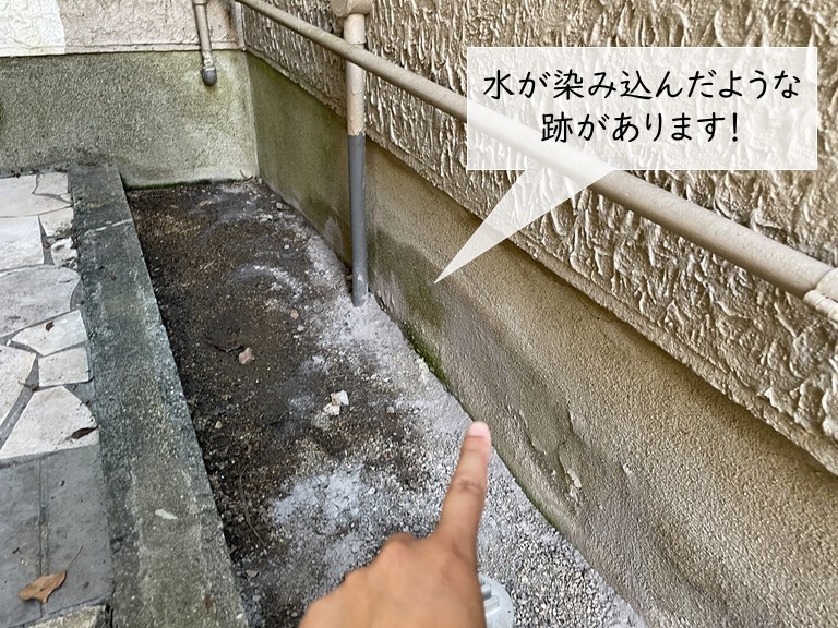 岸和田市の基礎巾木に水が染み込んだ形跡があります