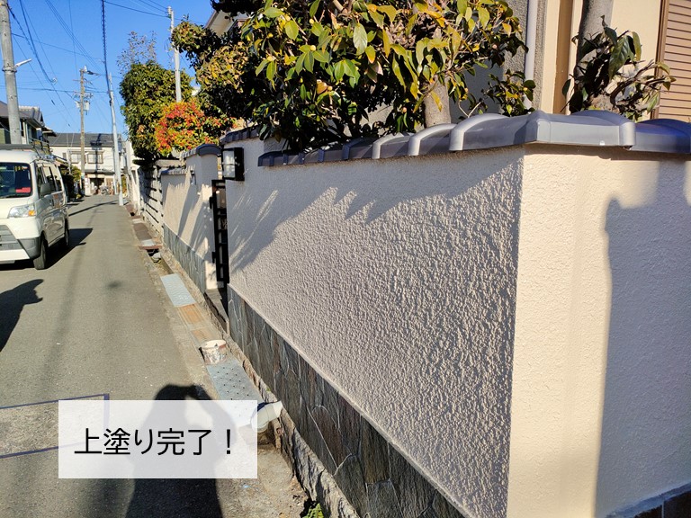 岸和田市の塀の上塗り完了