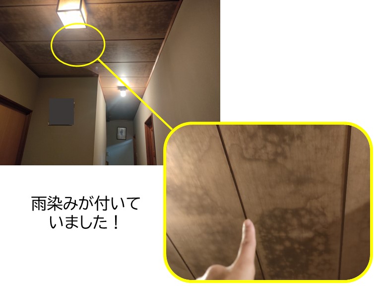 岸和田市の玄関の天井に雨染みが付いていました