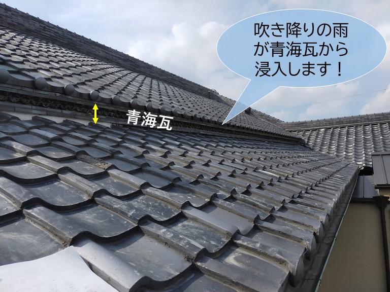 岸和田市の青海瓦から雨水が浸入する可能性があります
