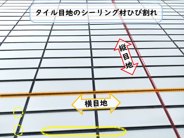 泉佐野市で和室８帖側ベランダタイル目地シーリング材ひび割れ