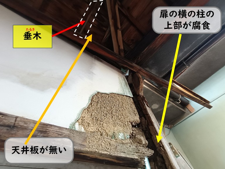 泉佐野市で勝手口が破損！柱や鴨居の腐食を確認し交換・補修を提案