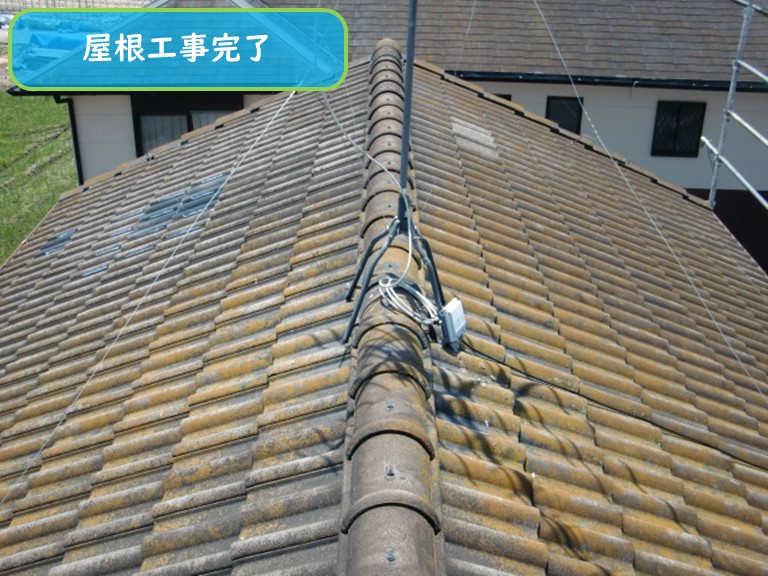 泉南市で漆喰補修と屋根瓦の交換を行った台風被害による屋根修理